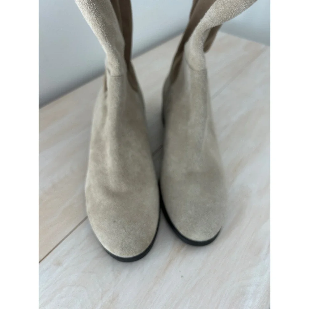 Lucky Brand Calypso Tan Suede Over Knee Boots Womens 8.5 M Stretch Back Low Heel